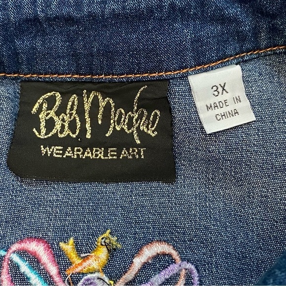 Bob Mackie Wearable Art Embroidered Maypole Dance Denim Button Down Shirt 3X - Picture 10 of 14